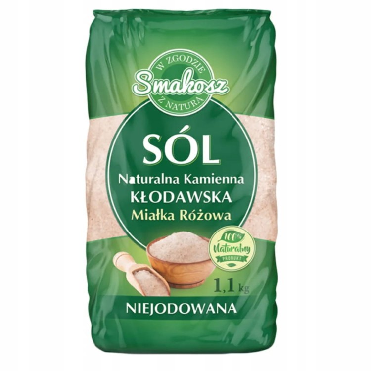 Naturalna sól kamienna Kłodawa miałka różowa, niejodowana Smakosz 1100 g