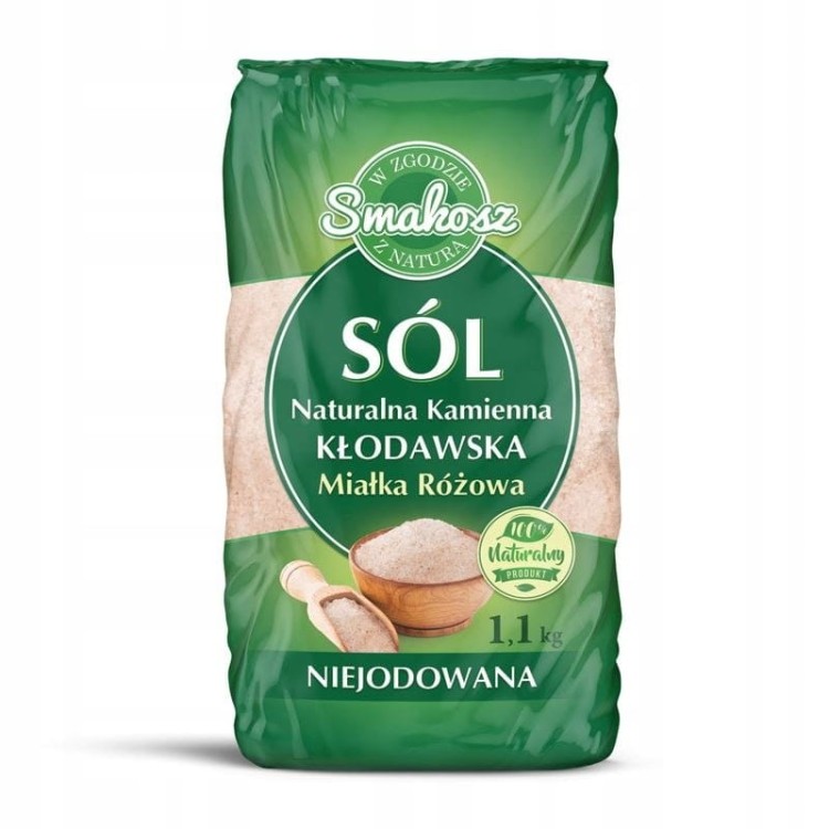 Naturalna sól kamienna Kłodawa miałka różowa, niejodowana Smakosz 1100 g