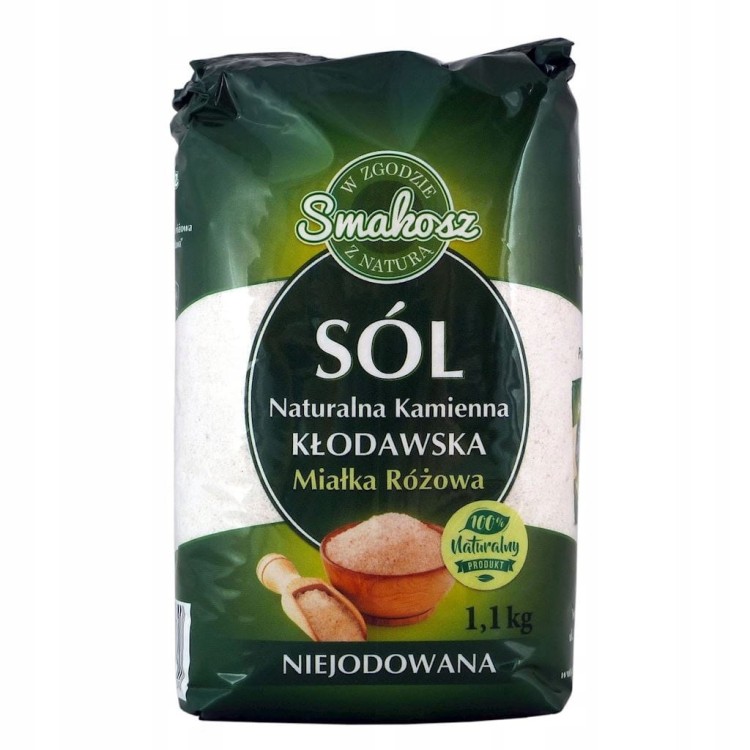 Naturalna sól kamienna Kłodawa miałka różowa, niejodowana Smakosz 1100 g