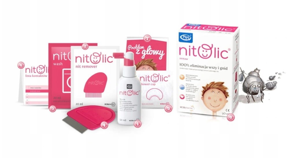 ZESTAW ŚRODEK GRZEBIEŃ NA WSZY GNIDY PIPI NITOLIC 50ML