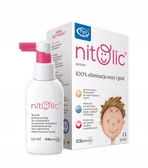 ZESTAW ŚRODEK GRZEBIEŃ NA WSZY GNIDY PIPI NITOLIC 50ML