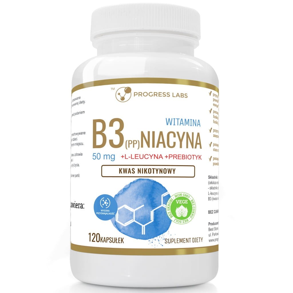 B3 KWAS NIKOTYNOWY 50MG 120KAPS PROGRESS LABS